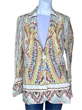 ZARA Ecru Multicolor Paisley Printed Linen Blend Blazer Sz XS NWOT